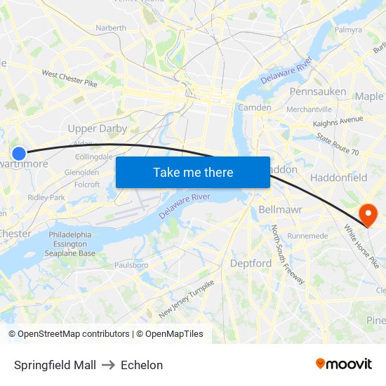 Springfield Mall to Echelon map