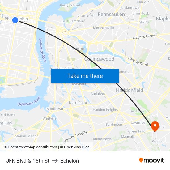 JFK Blvd & 15th St to Echelon map