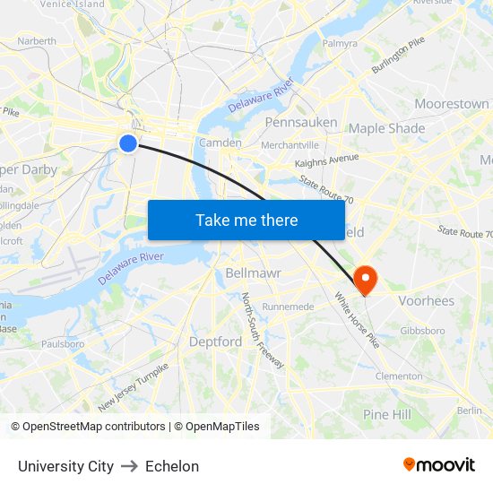 University City to Echelon map