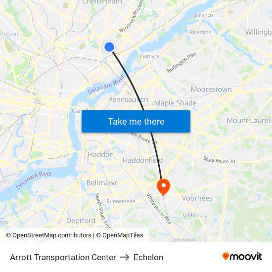 Arrott Transportation Center to Echelon map