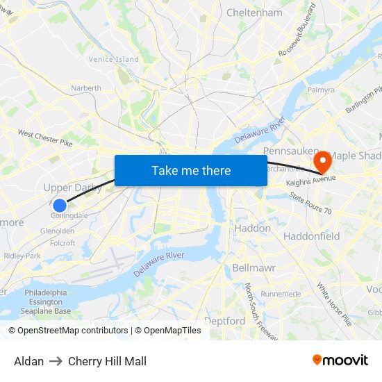 Aldan to Cherry Hill Mall map