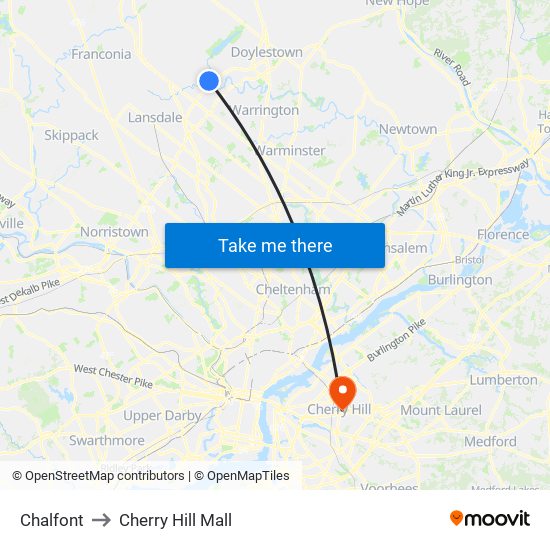 Chalfont to Cherry Hill Mall map