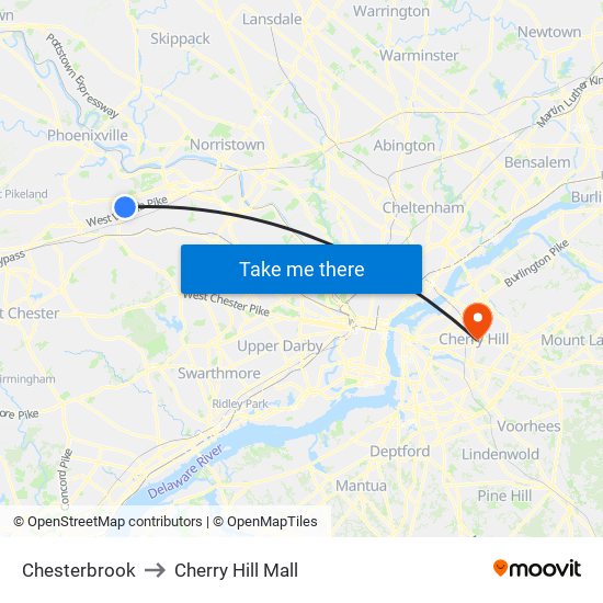 Chesterbrook to Cherry Hill Mall map