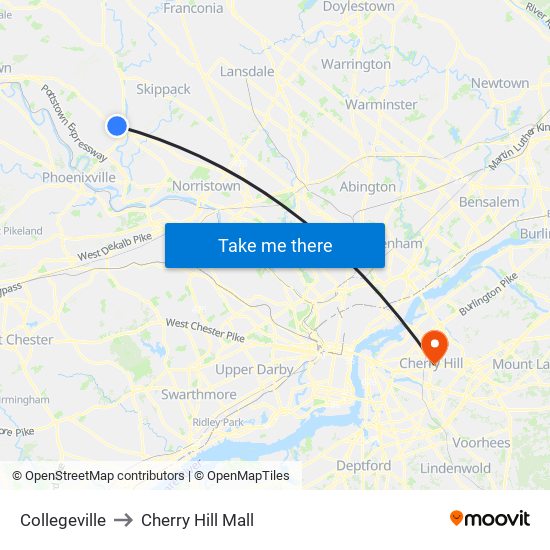 Collegeville to Cherry Hill Mall map