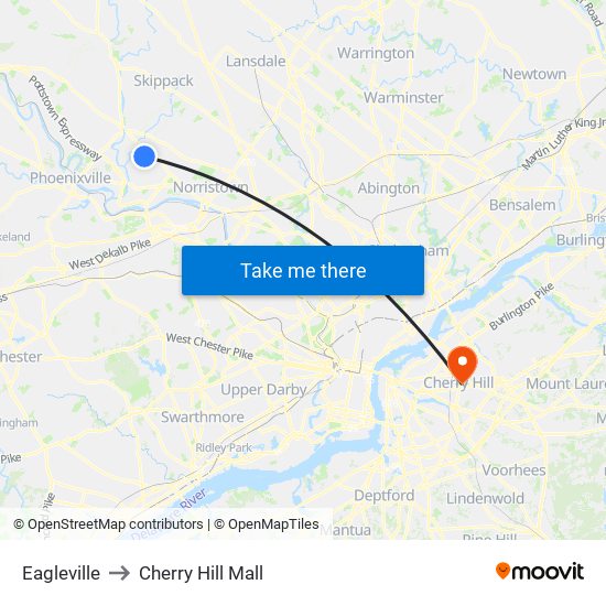 Eagleville to Cherry Hill Mall map