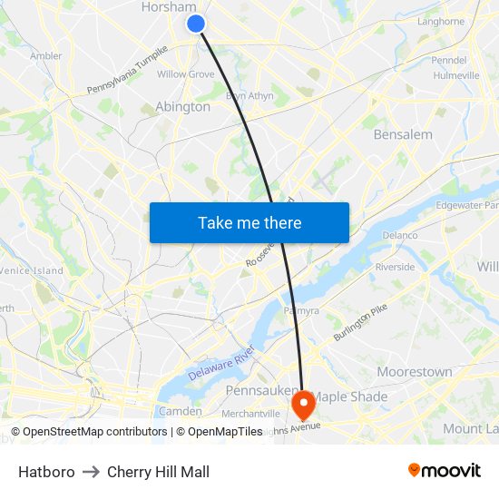 Hatboro to Cherry Hill Mall map