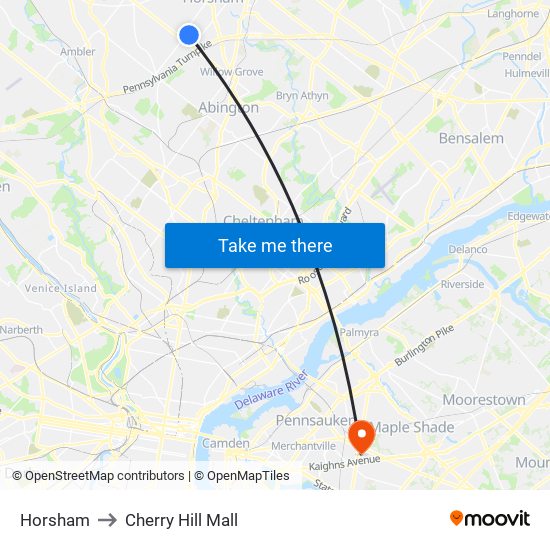Horsham to Cherry Hill Mall map