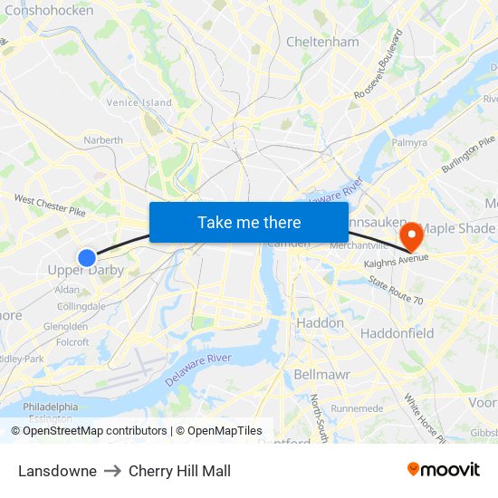 Lansdowne to Cherry Hill Mall map