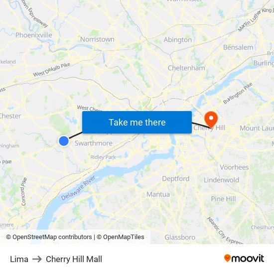 Lima to Cherry Hill Mall map
