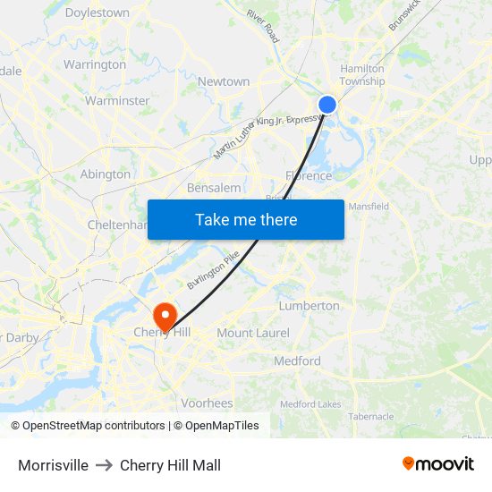 Morrisville to Cherry Hill Mall map