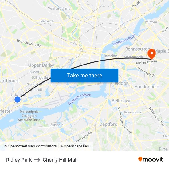 Ridley Park to Cherry Hill Mall map