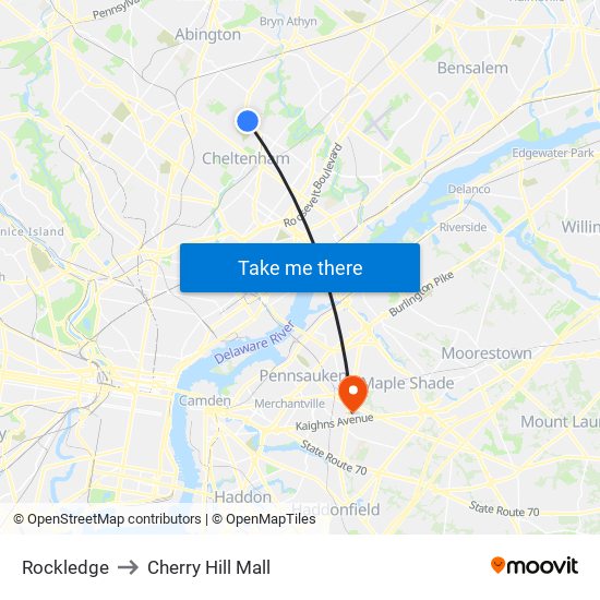 Rockledge to Cherry Hill Mall map