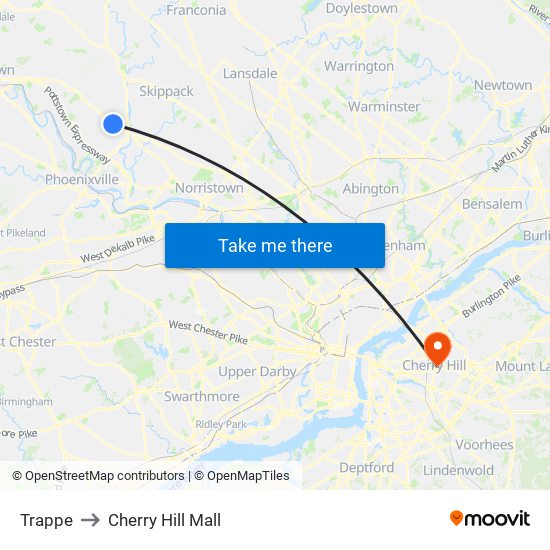 Trappe to Cherry Hill Mall map