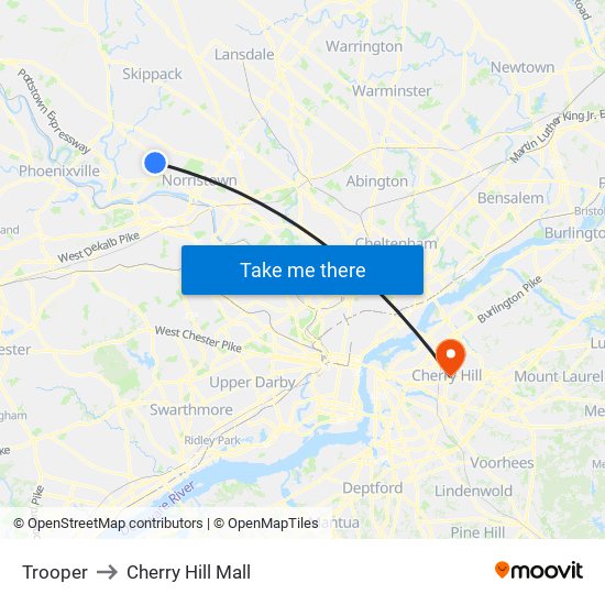 Trooper to Cherry Hill Mall map
