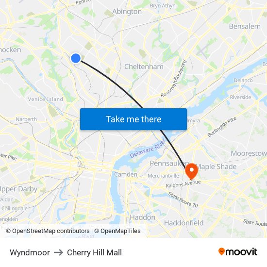 Wyndmoor to Cherry Hill Mall map