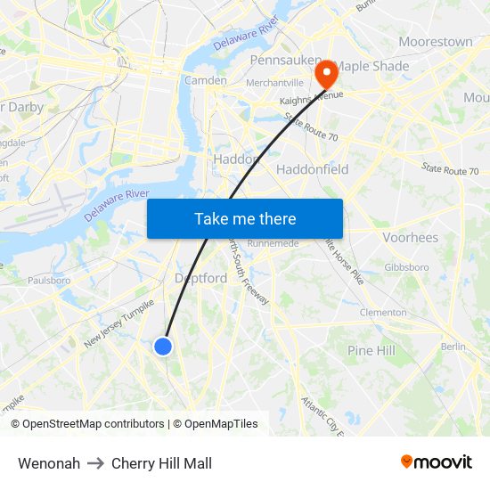 Wenonah to Cherry Hill Mall map