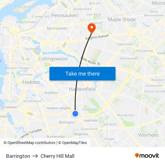 Barrington to Cherry Hill Mall map