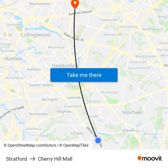 Stratford to Cherry Hill Mall map