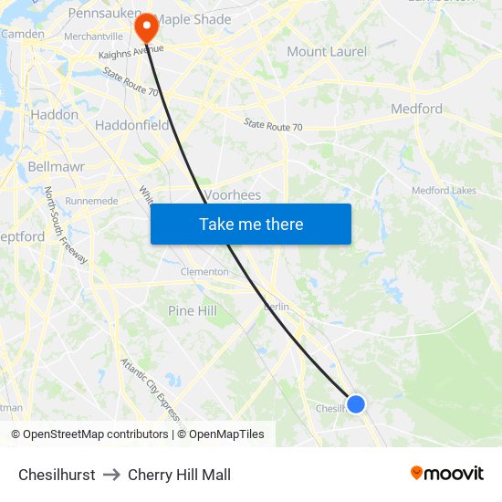 Chesilhurst to Cherry Hill Mall map