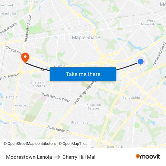 Moorestown-Lenola to Cherry Hill Mall map