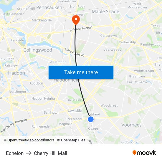 Echelon to Cherry Hill Mall map