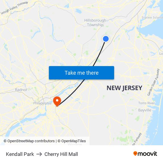 Kendall Park to Cherry Hill Mall map