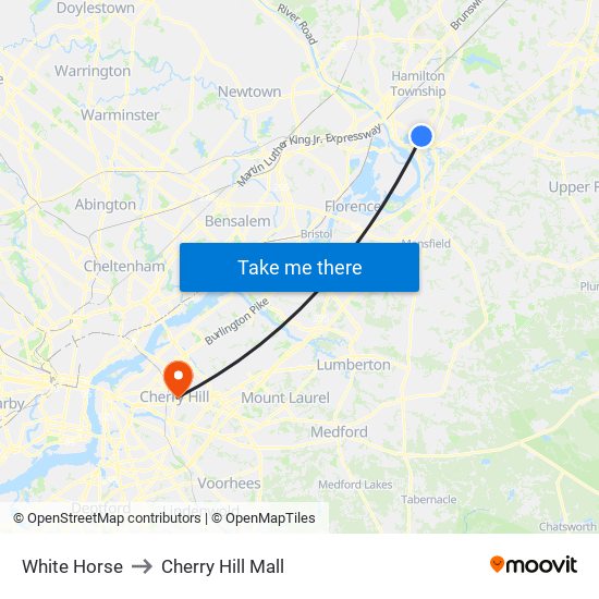 White Horse to Cherry Hill Mall map