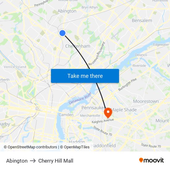 Abington to Cherry Hill Mall map