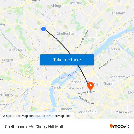 Cheltenham to Cherry Hill Mall map