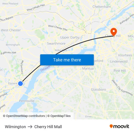 Wilmington to Cherry Hill Mall map