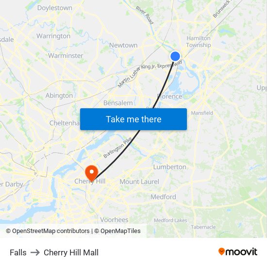 Falls to Cherry Hill Mall map