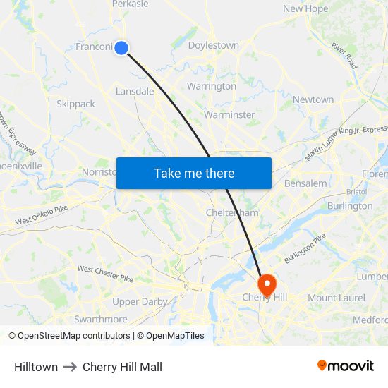 Hilltown to Cherry Hill Mall map