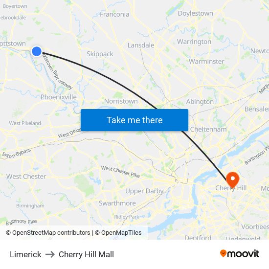 Limerick to Cherry Hill Mall map