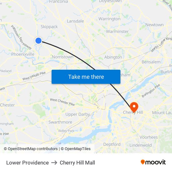 Lower Providence to Cherry Hill Mall map