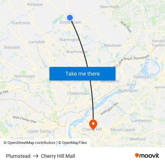 Plumstead to Cherry Hill Mall map