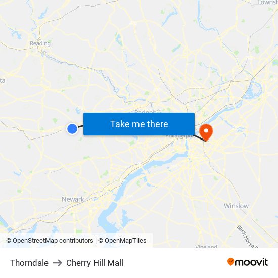 Thorndale to Cherry Hill Mall map