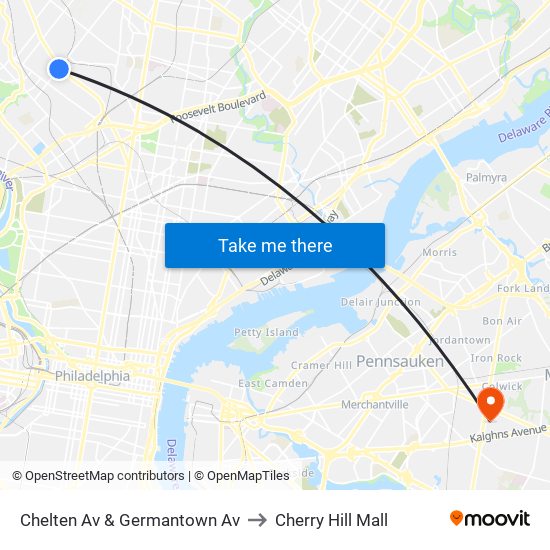 Chelten Av & Germantown Av to Cherry Hill Mall map