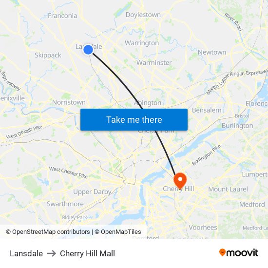 Lansdale to Cherry Hill Mall map