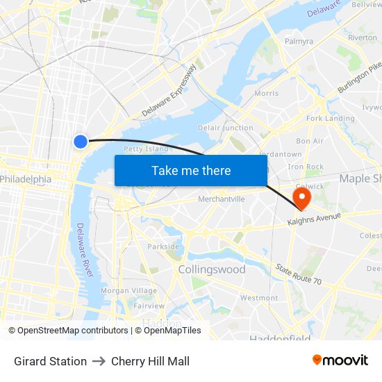 Girard Station to Cherry Hill Mall map