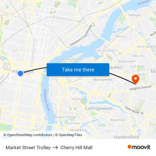 Market Street Trolley to Cherry Hill Mall map