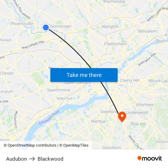 Audubon to Blackwood map
