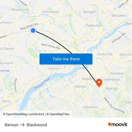 Berwyn to Blackwood map