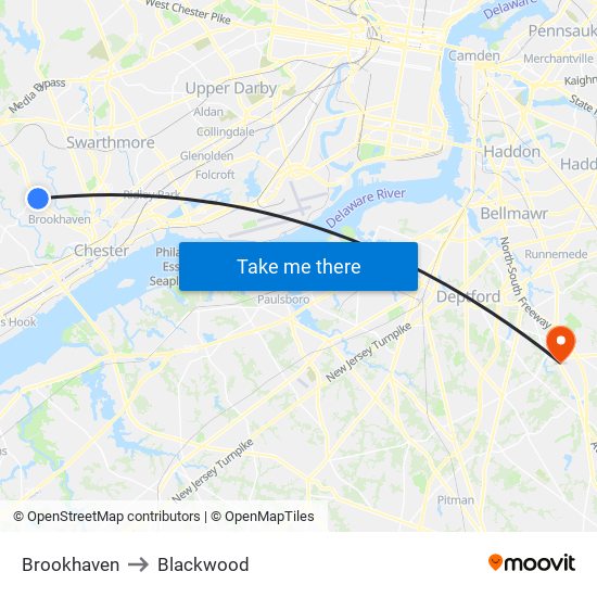 Brookhaven to Blackwood map