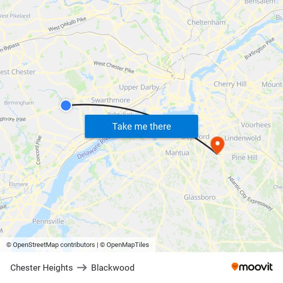 Chester Heights to Blackwood map