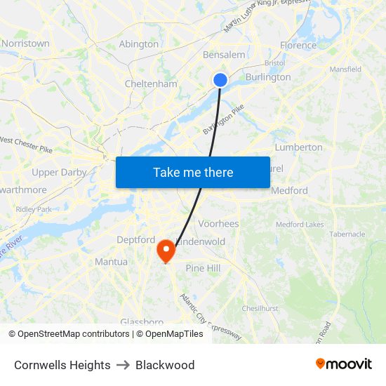 Cornwells Heights to Blackwood map