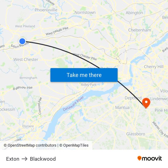 Exton to Blackwood map