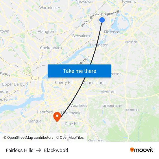 Fairless Hills to Blackwood map