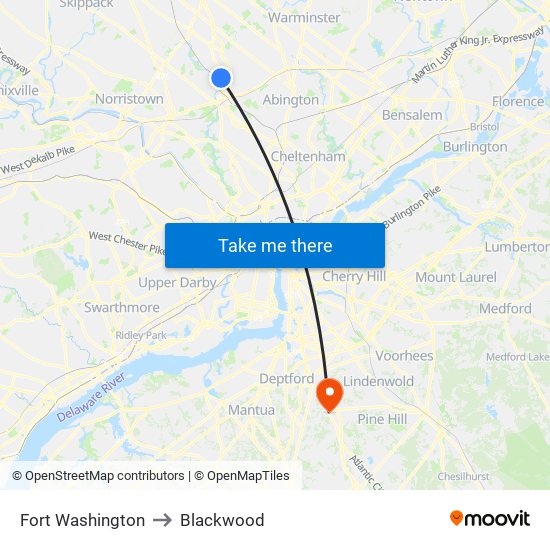 Fort Washington to Blackwood map