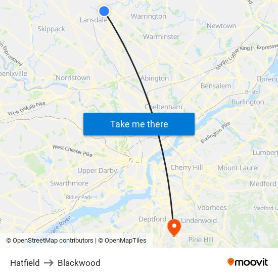 Hatfield to Blackwood map
