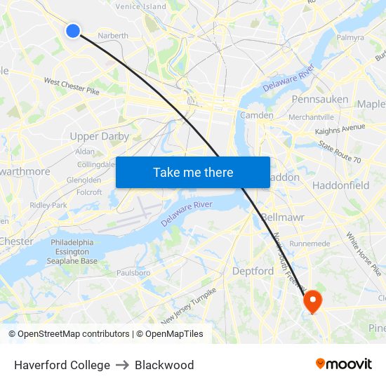Haverford College to Blackwood map